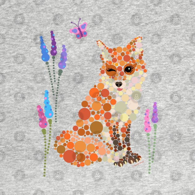 Pretty Winking Fox Graphic Design Circles Dots Bubbles by DoubleBrush